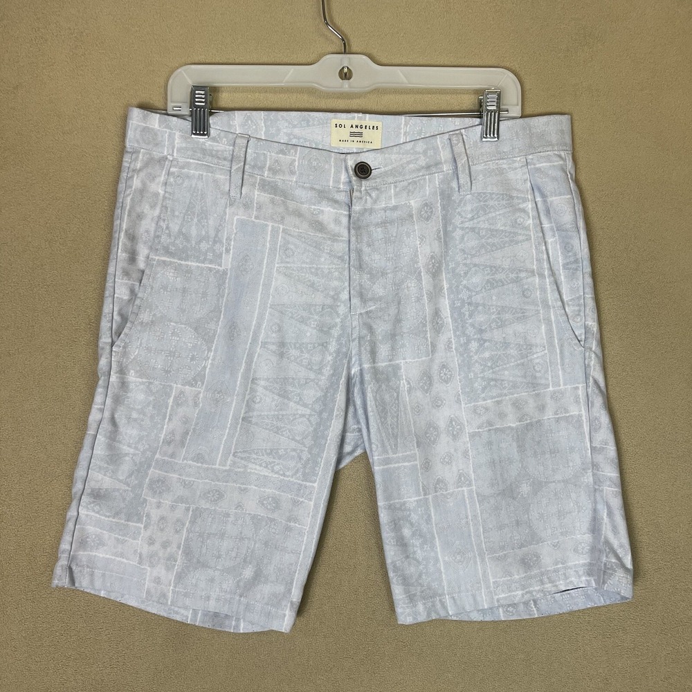 Sol Angeles Shorts Mens 33 Blue White Geometric Tile Print Cotton Blend USA Made